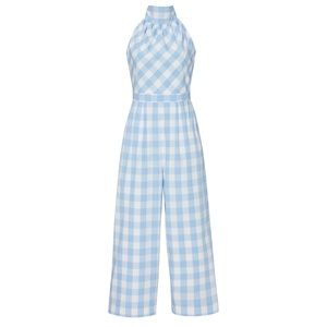 J. Crew / High Necked Blue Gingham Jumpsuit